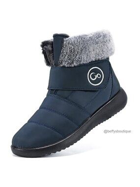 Women's Fur Lined Waterproof Slip On Snow Boots Ankle Winter Booties